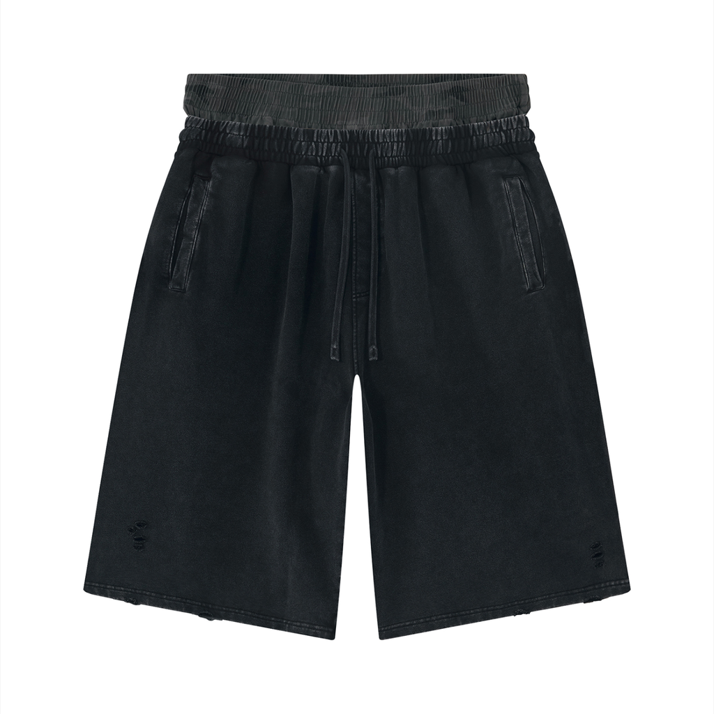 Sub Rosa Back Pocket Logo Vintage Wash Distressed Wide Leg Shorts