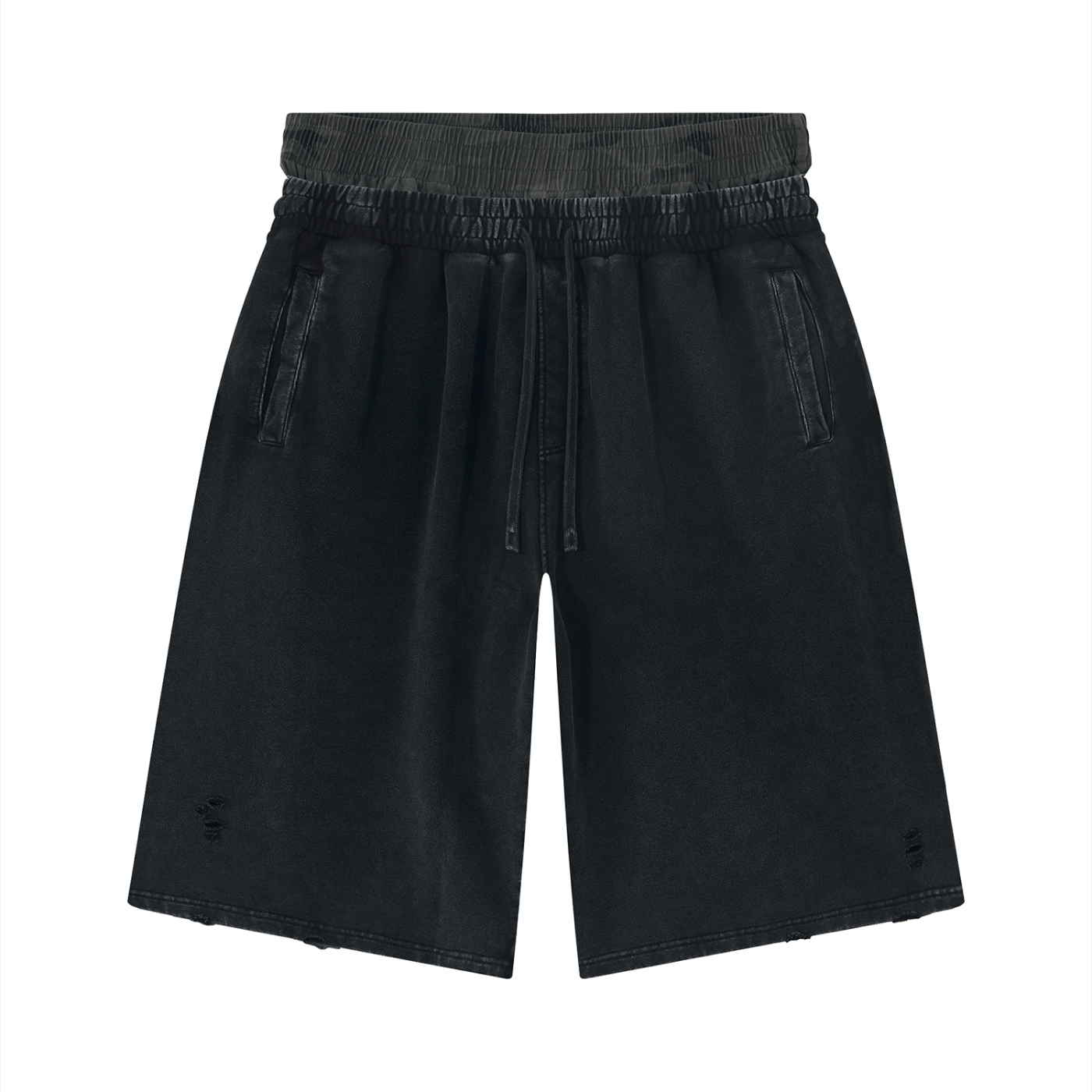 Sub Rosa Back Pocket Logo Vintage Wash Distressed Wide Leg Shorts