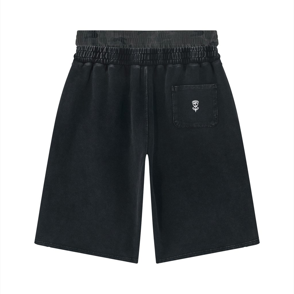 Sub Rosa Back Pocket Logo Vintage Wash Distressed Wide Leg Shorts