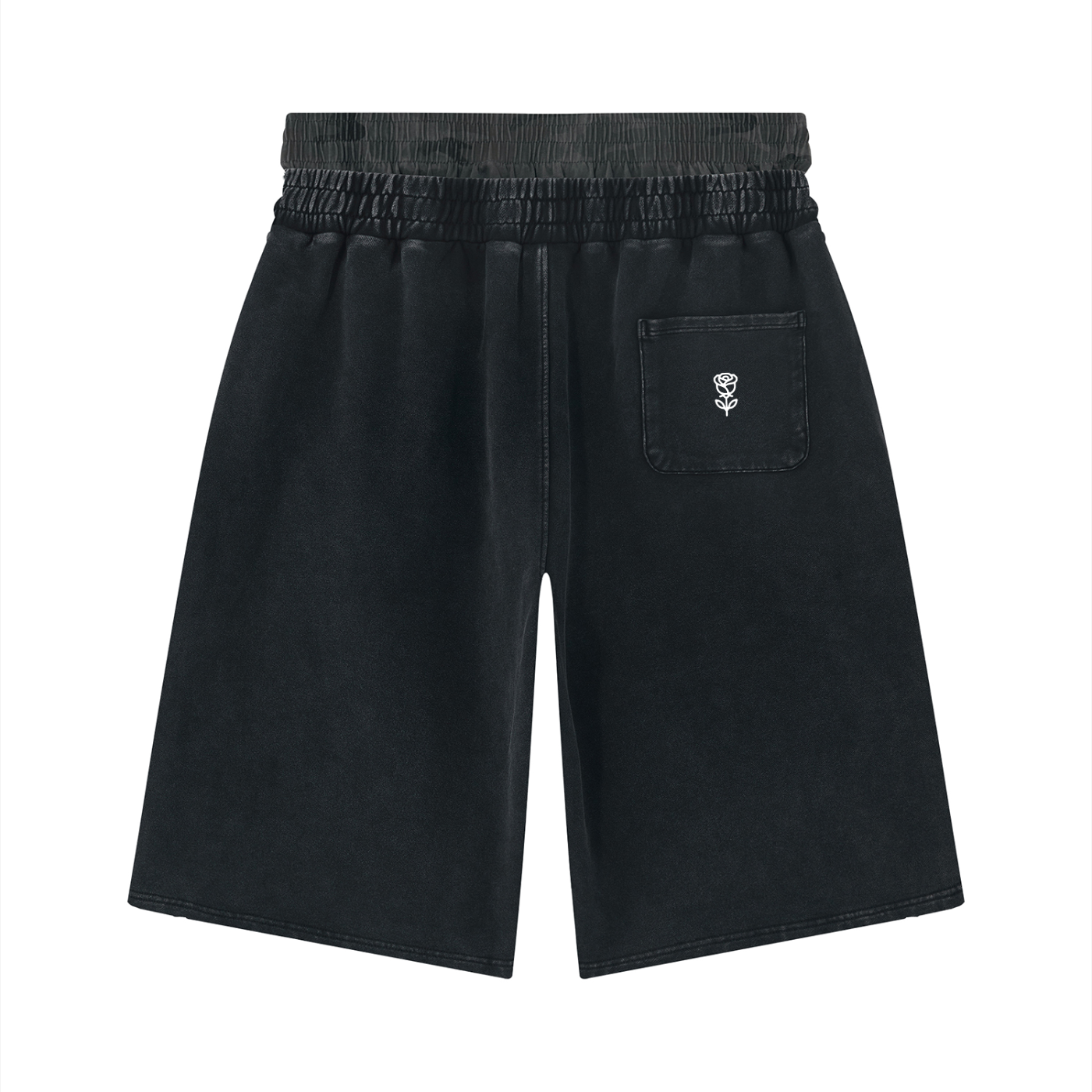 Sub Rosa Back Pocket Logo Vintage Wash Distressed Wide Leg Shorts